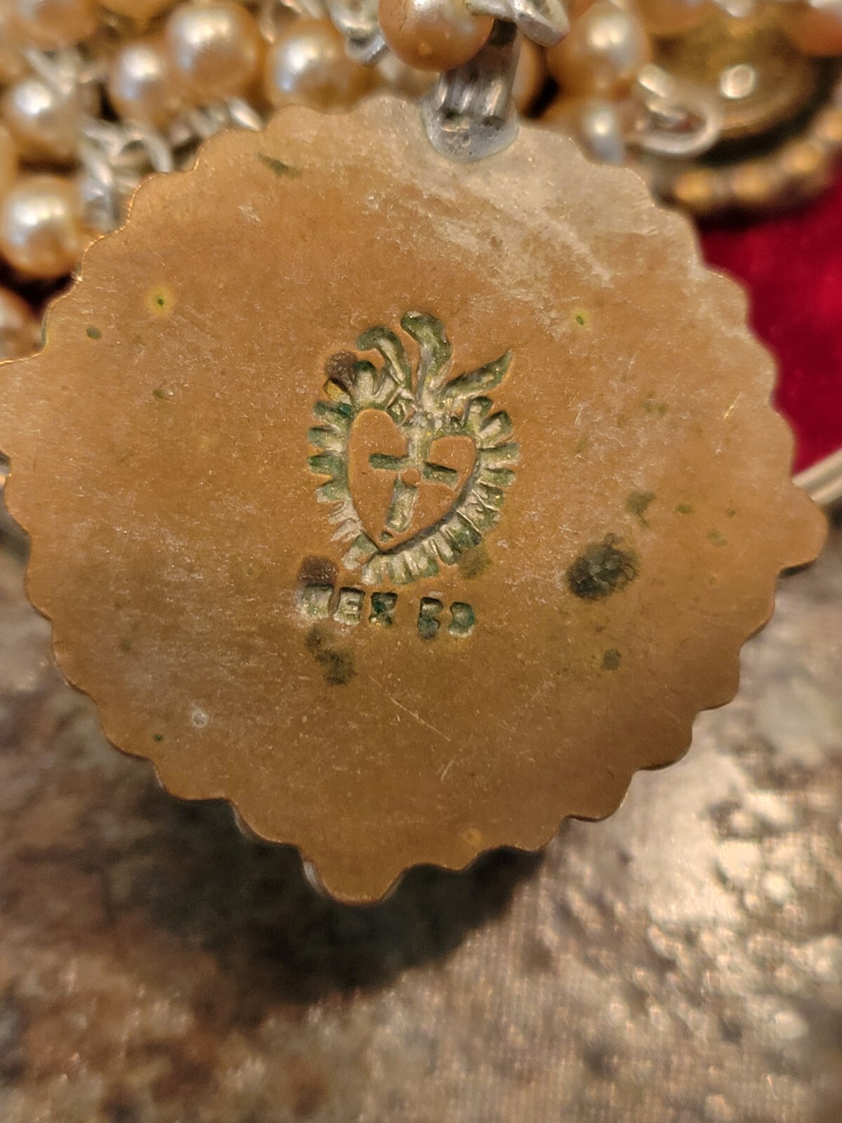 Beautiful Vtg Medallion Rosary Necklace w Matching Earrings & Case San Benito
