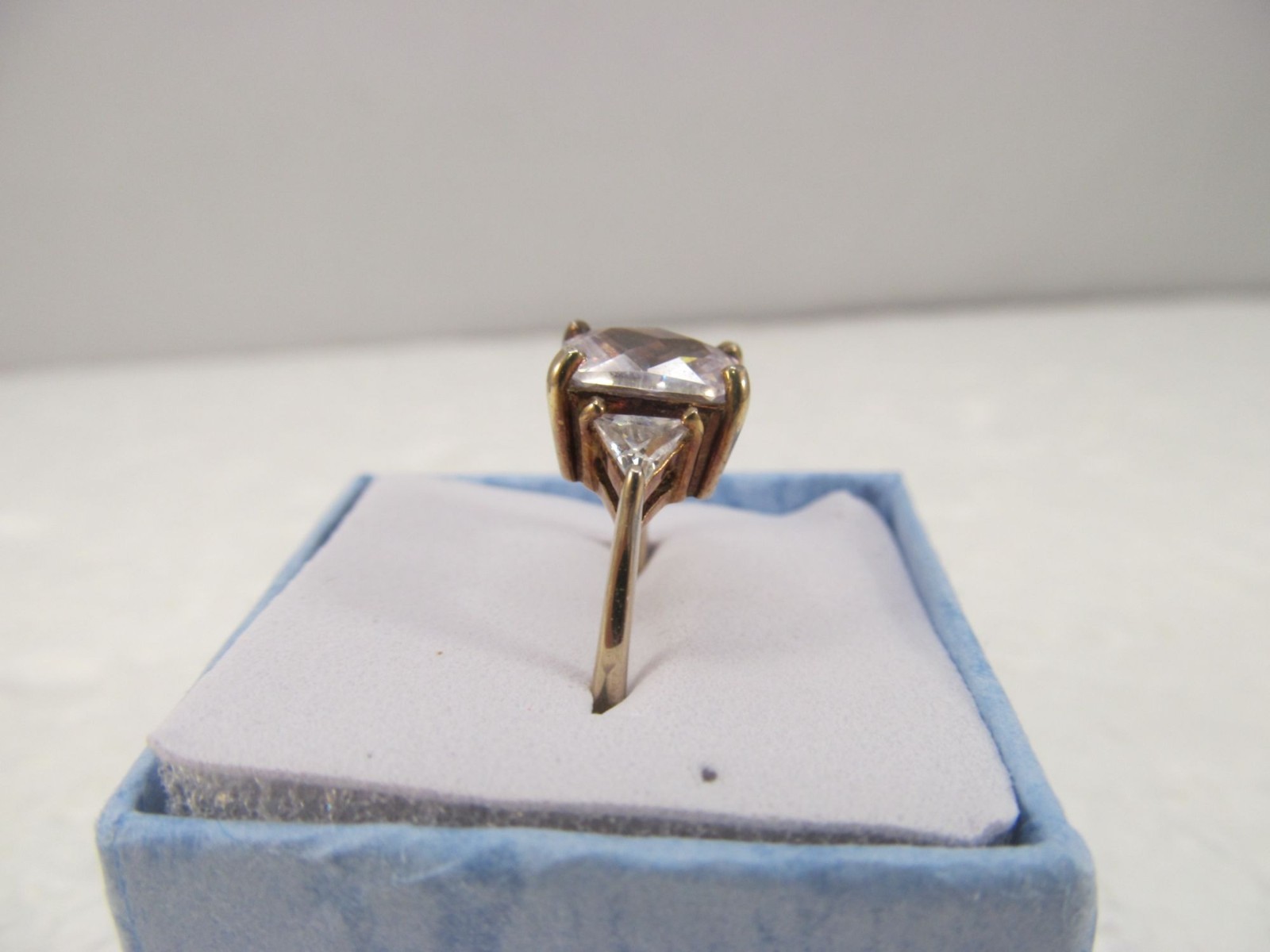 925 Sterling Silver Gold Vermeil Princess Trillion CZ Statement Ring Size 6 Vtg