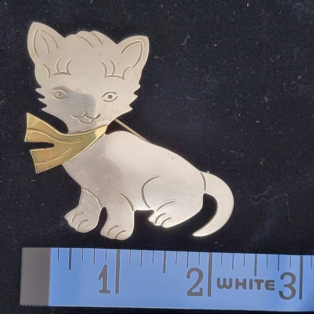 Sterling Silver 925 Kitten Cat Brooch Pin Pendant Vintage Taxco Mexico