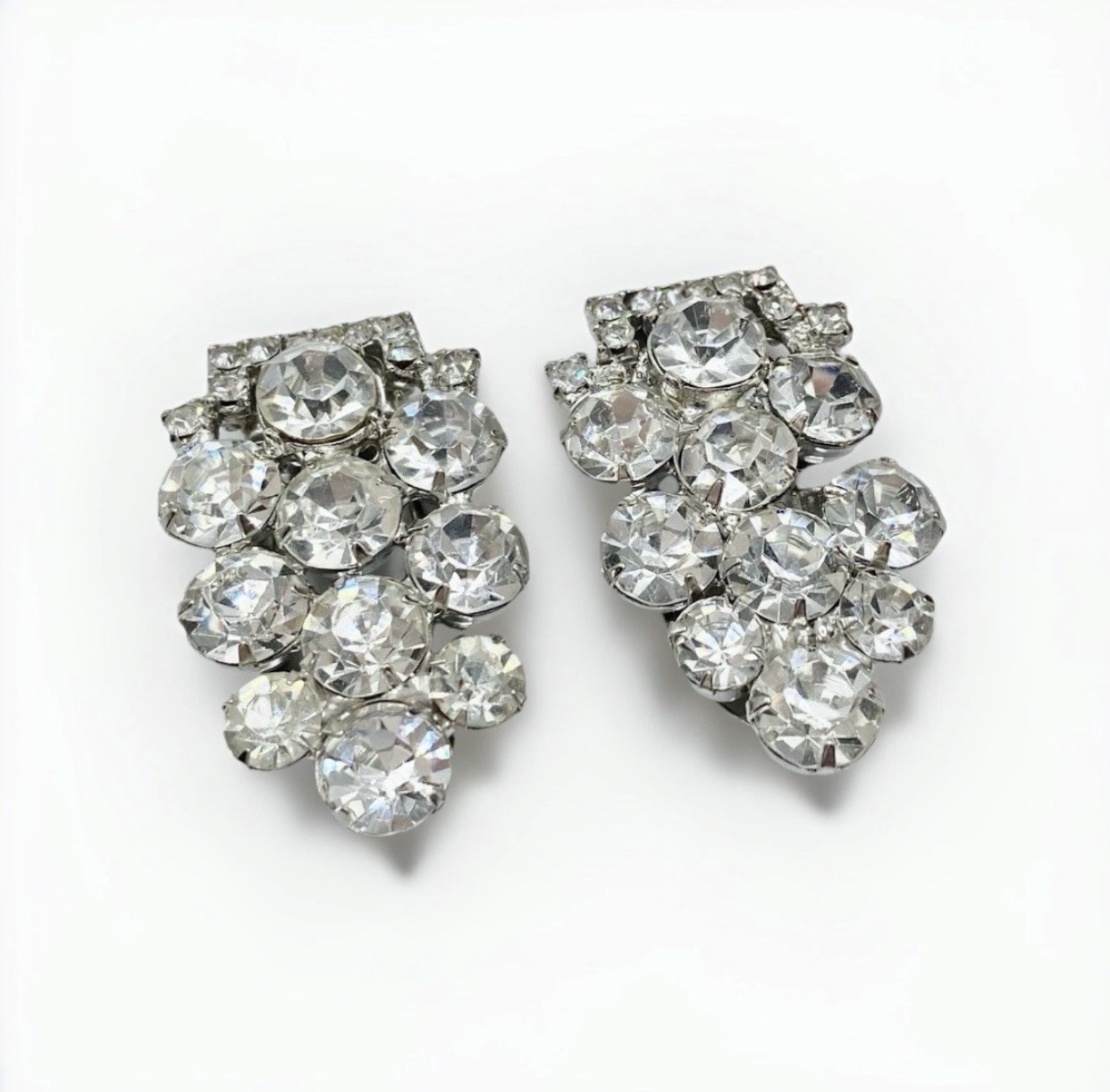 Vintage Rhinestone Duette Brooch Dress Clips Convertible Pat Pend Bridal
