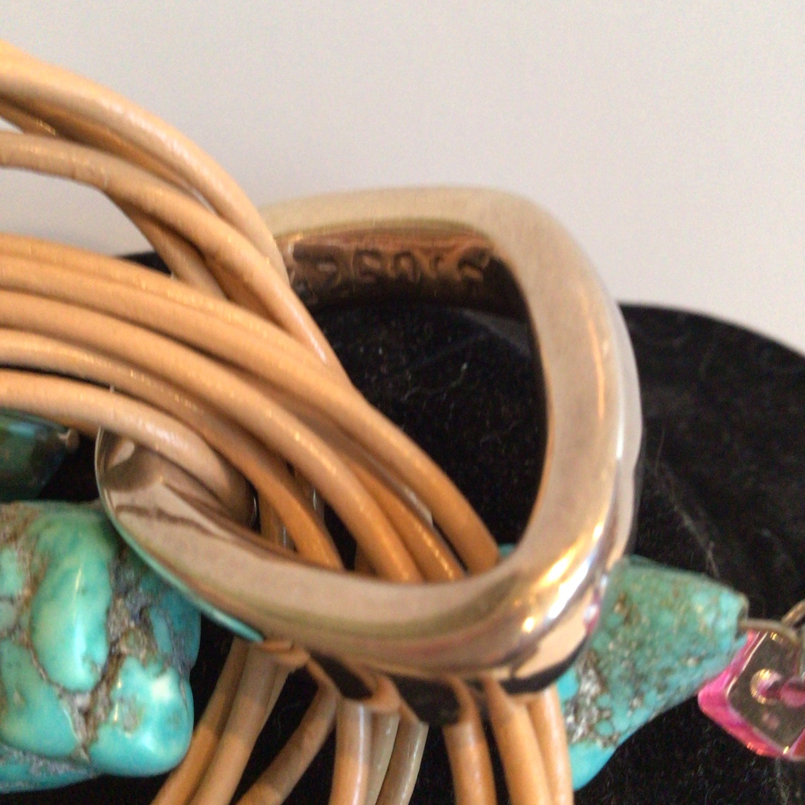 SPECIAL SEBBAG VON MUSULIN NECKLACE STERLING TURQUOISE LEATHER W PENDANT,EXTEND