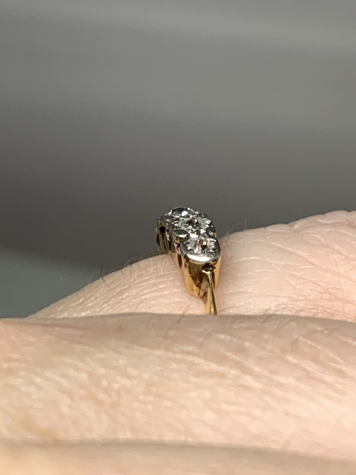 Antique Old Mine Cut 0.35ctw 18k Yellow Gold With Platinum Plate 5 Diamond Ring