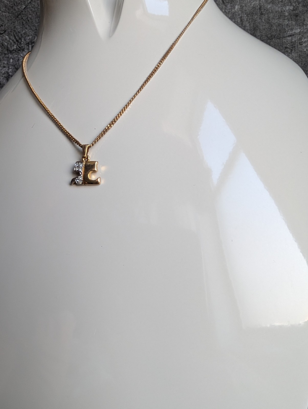 Vintage Courrèges Paris Gold-Tone Diamanté “AC” Logo Necklace