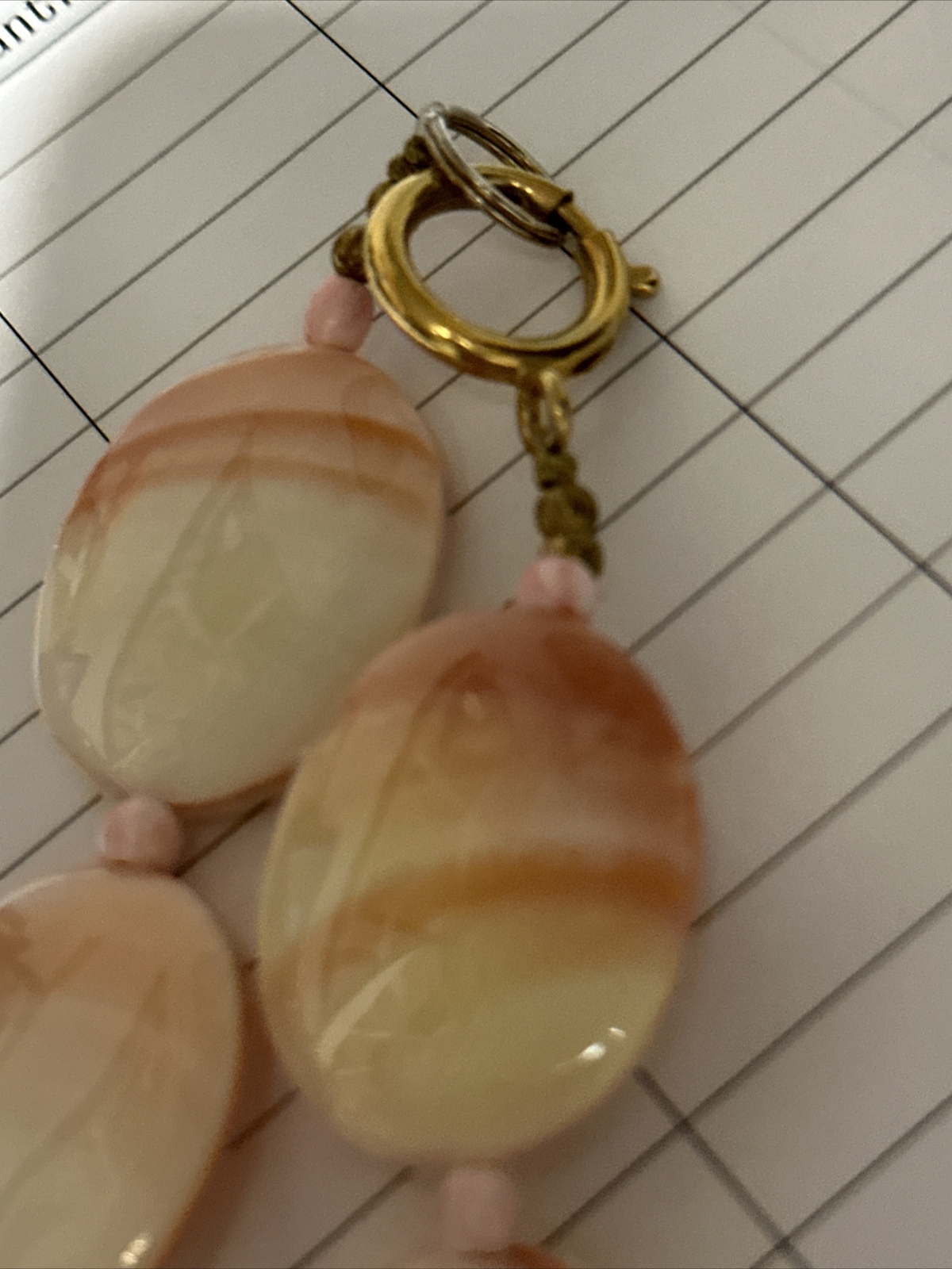 Vintage Agate Beaded Necklace w/ Brass Backed Pendant *SEE DESCRIPTION*