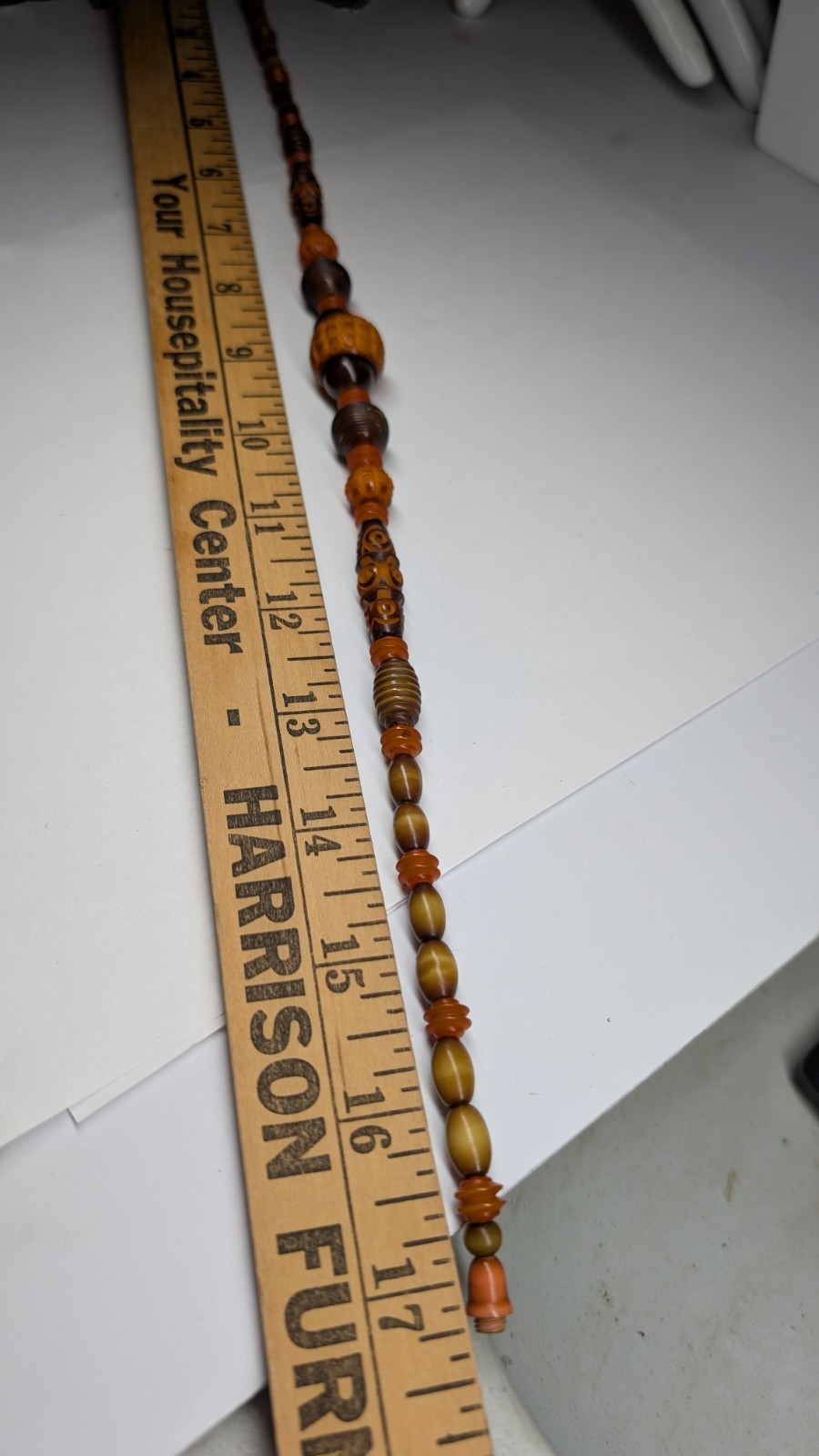 Antique Art Deco intricately carved celluloid bead necklace in Fall colors