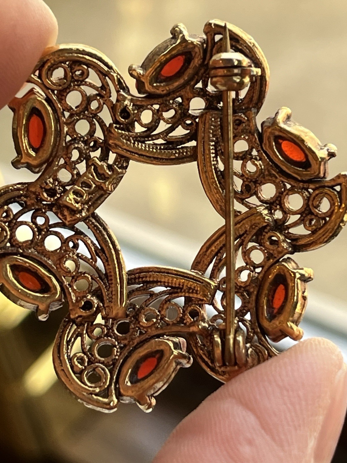 Vintage Carnelian Cabochon ART Clip On Earrings TACOA Brooch And Necklace Set