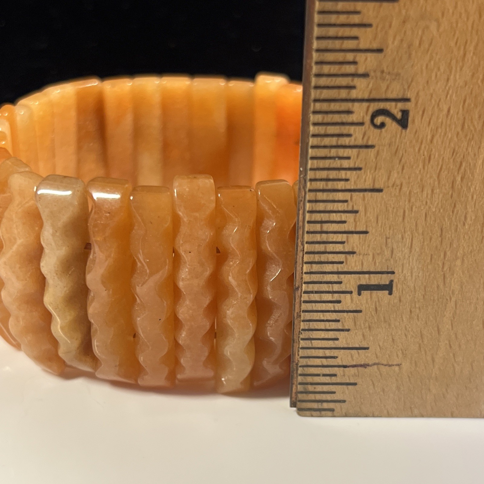 VTG Carnelian AGATE Gemstone Art Deco Chunky Beaded Stretch Bracelet Zig Zag