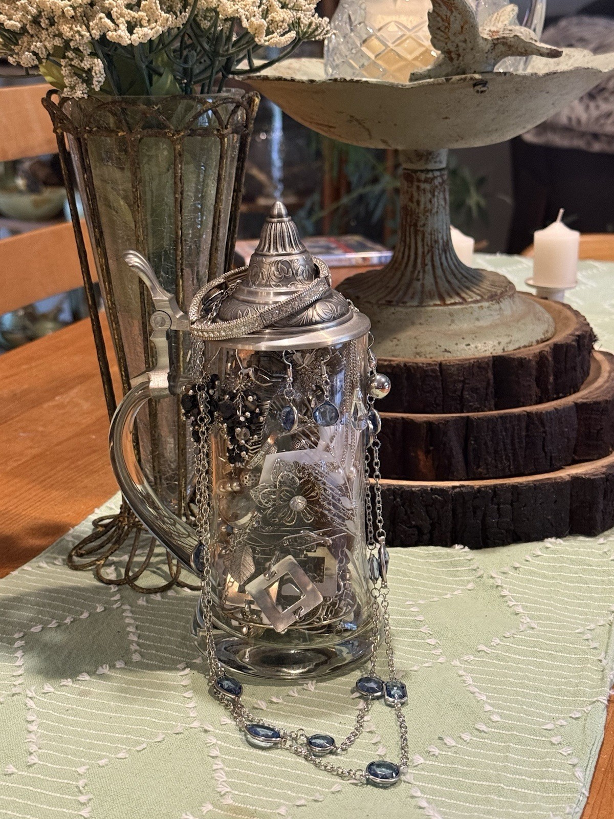 Mystery Jewelry Stein Jar Mixed Wearable Vintage to Modern Silver Tone