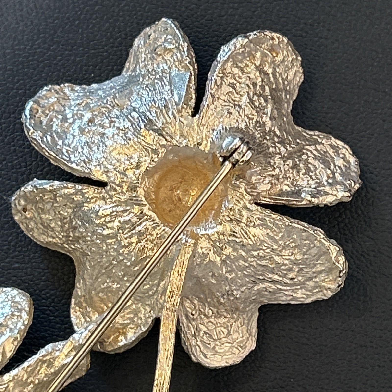 Vintage ART Arthur Pepper Brooch Flower Pin LARGE Unique Enamel Finish Gold Tone