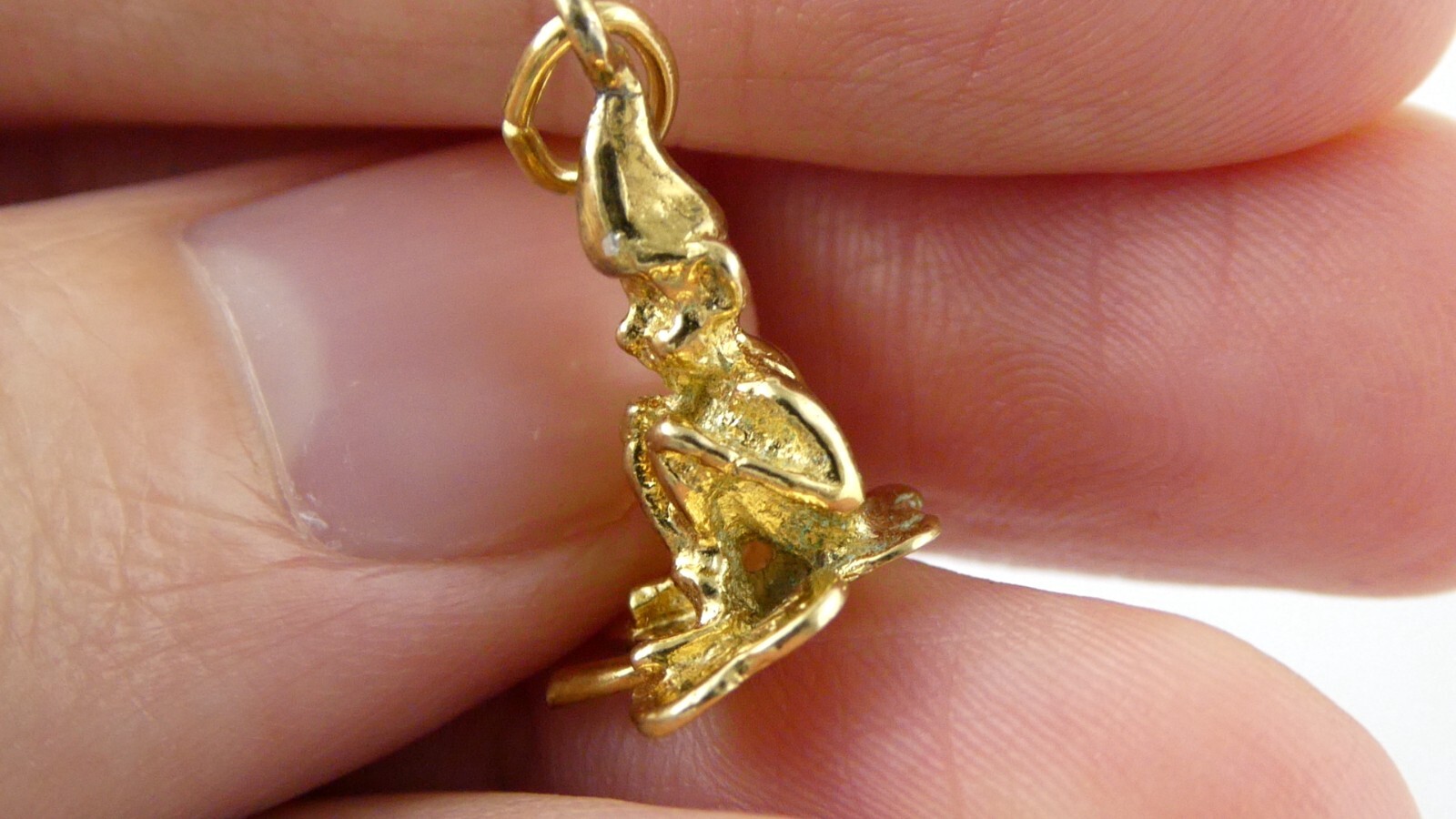 Vintage Gilt Sterling Silver Sitting Elf or Leprechaun Shamrock Pendant Charm