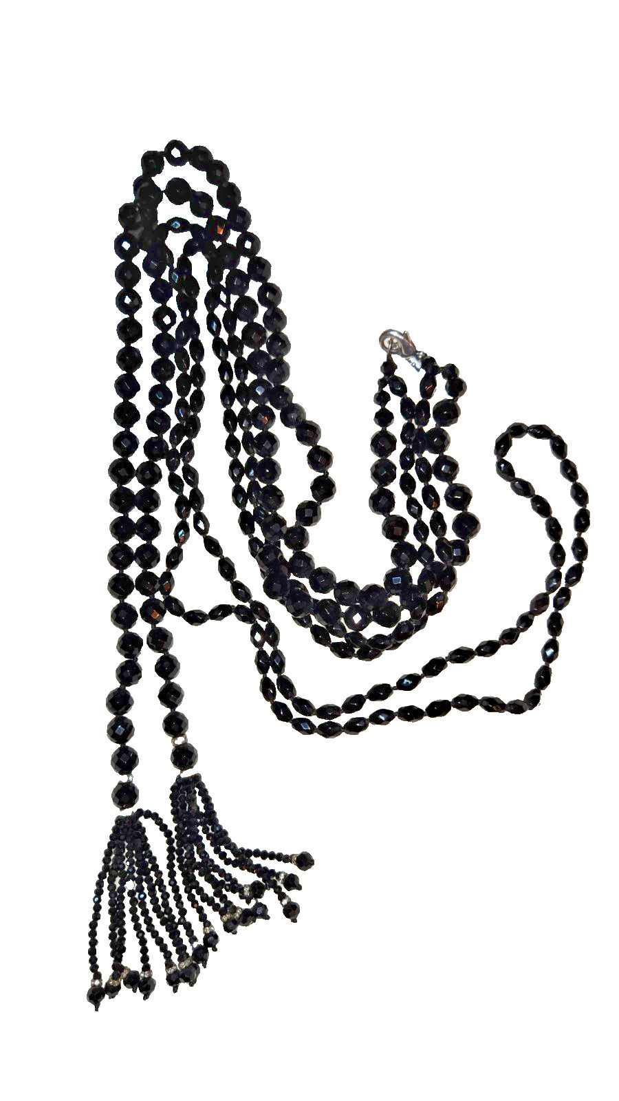 Coldwater Creek Black Flapper Necklace Glass Bead Rope Opera Lariat Sautoir VTG