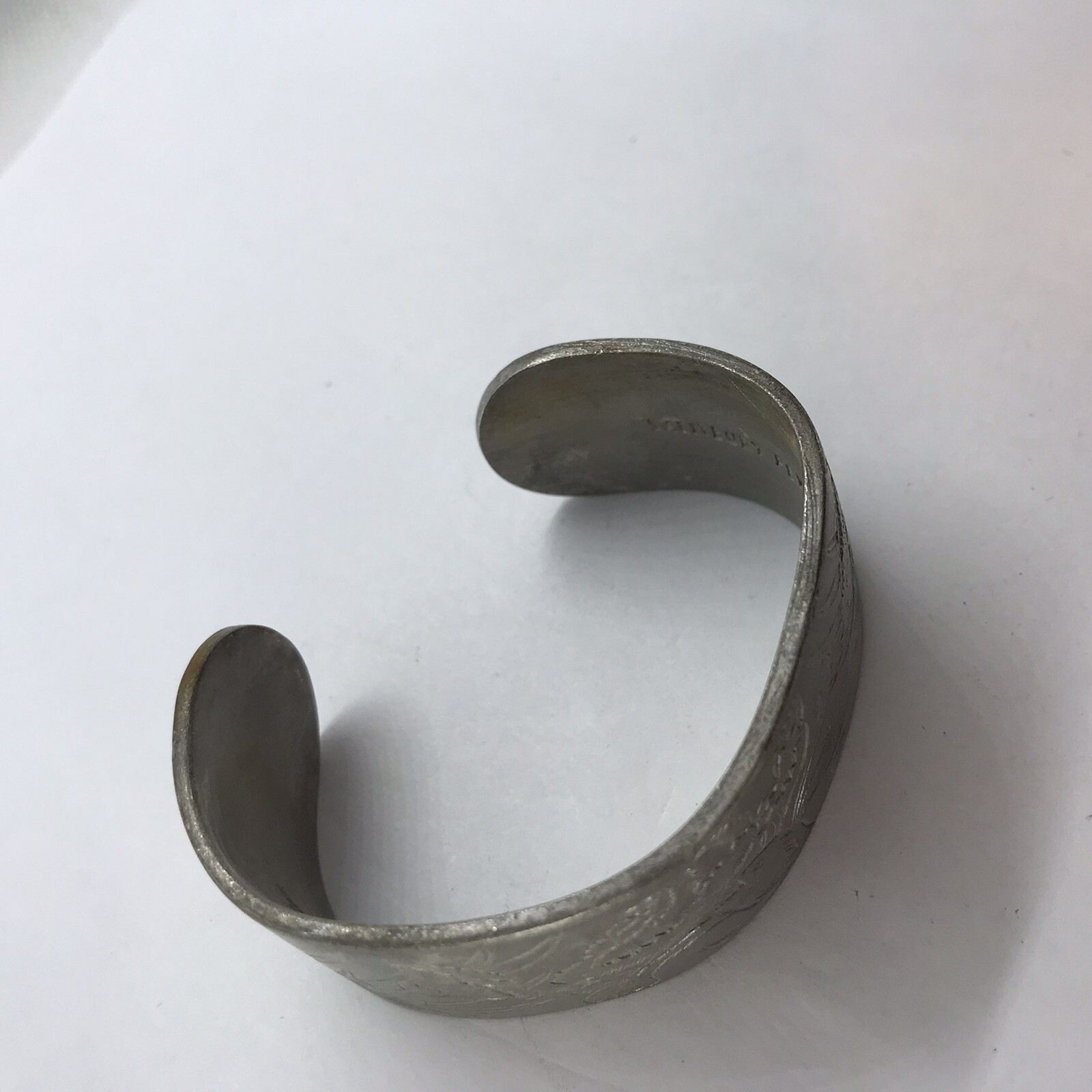 Vintage Cuff Bracelet Salisbury Pewter January Flower Birth Month Etched Metal