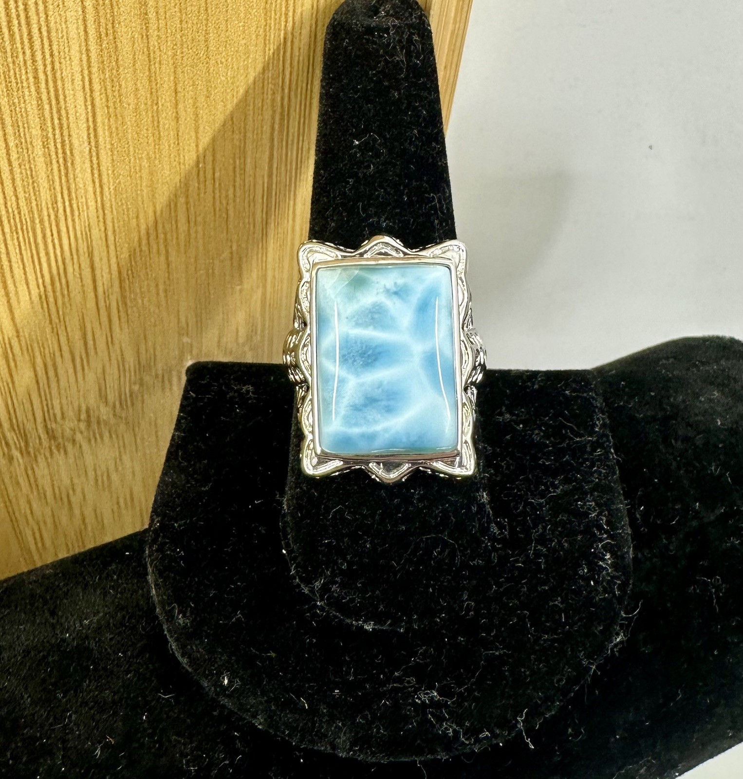 NWT-BBJ Sterling Silver Blue White Pectolite Larimar Ring Matching Bracelet Set