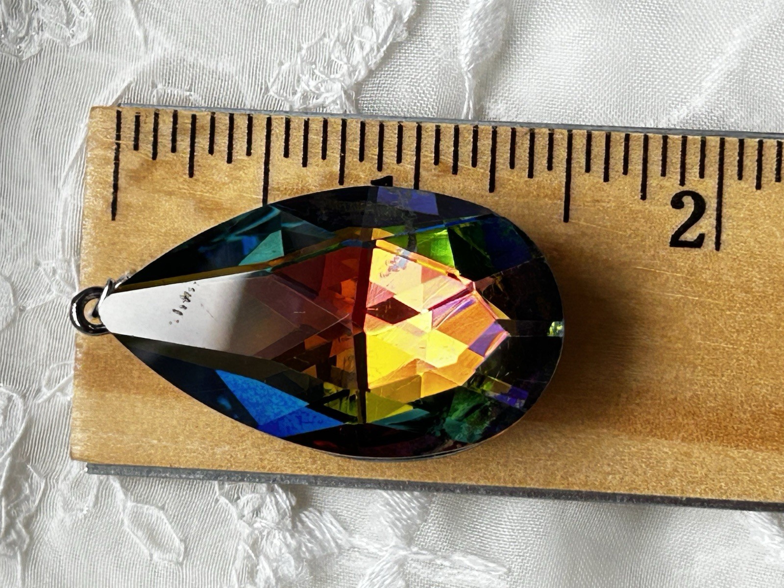 Vintage Vitrail Rainbow Faceted Crystal Teardrop Pendant Silver Tone Bail