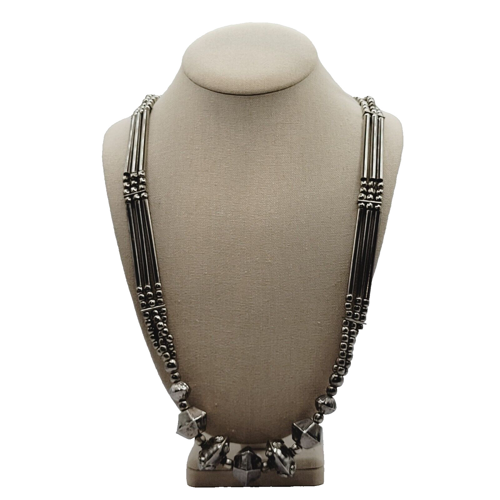 Unique Style Native Brutalist Industrial Silver Tone Metal Vtg Necklace 29 Inch