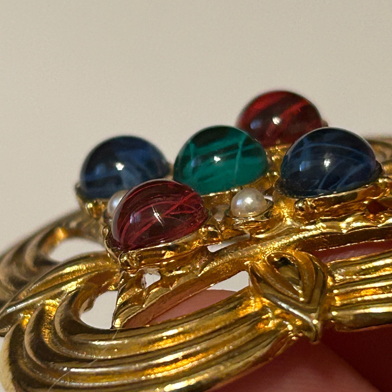Vtg Ben Amun Gold Plated Jeweled Mogul Gripoix Poured Glass Brooch Pin Unsigned