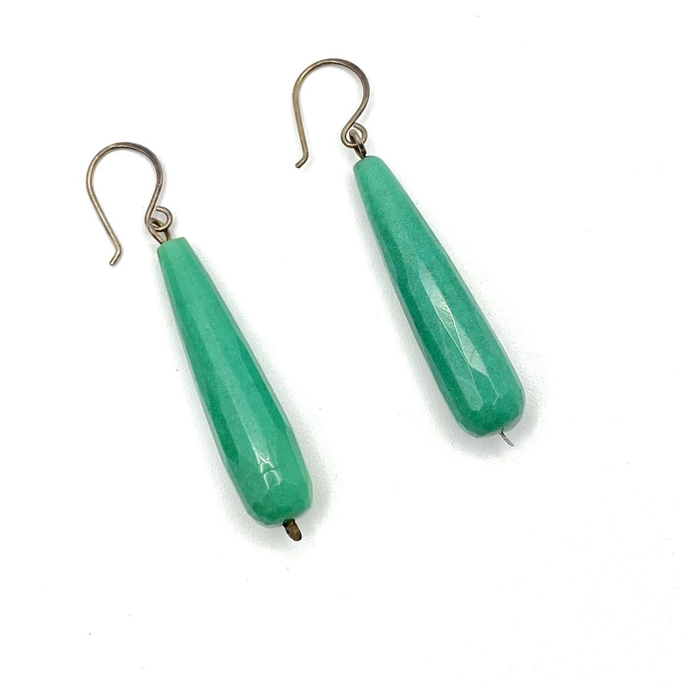 Vintage Sterling Silver Gemstone Earrings Long Drop Dangle Aqua Green Art Deco