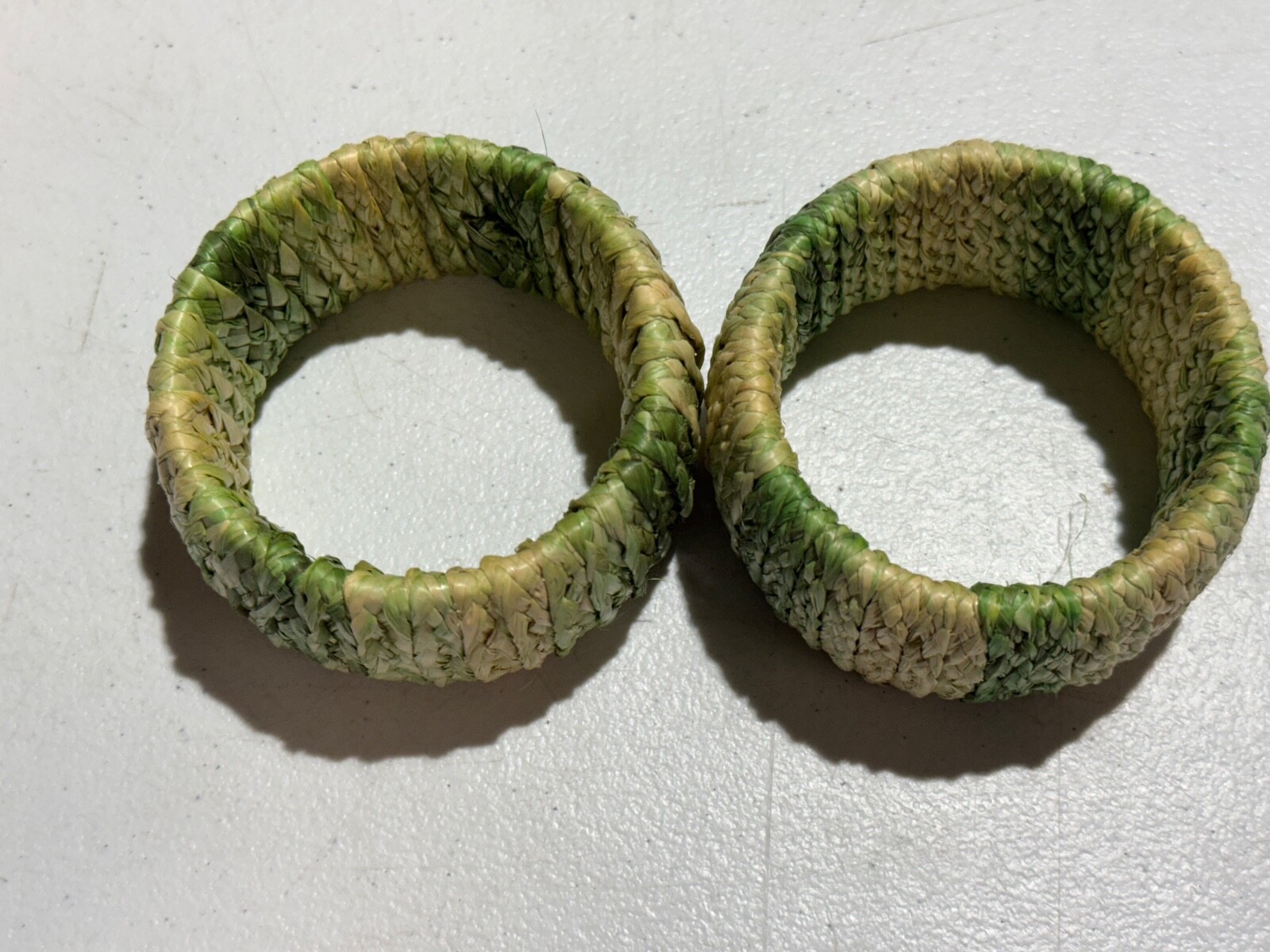 Vintage CHUNKY WOVEN green off white bangle bracelet Set of 2