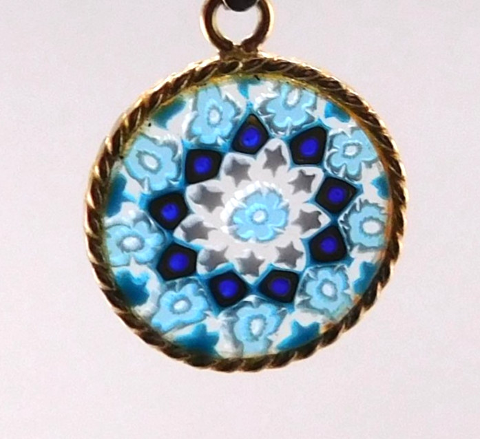 VTG 800 Gold Plated Silver Millefiori Murano Floral Glass 16 mm Braided Edge
