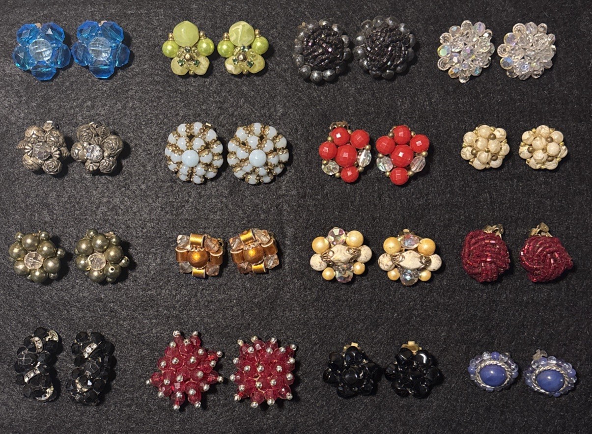 Vintage 1950s- 1980s Earrings Lot Colorful Beaded 16 Complete Pairs Wear Resell