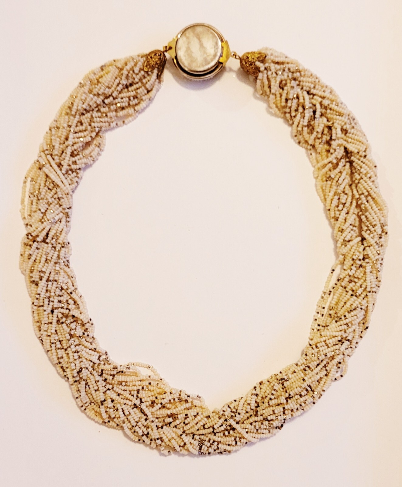 Beautiful Vintage Multi-strand Ivory and Gold Seed Bead Necklace