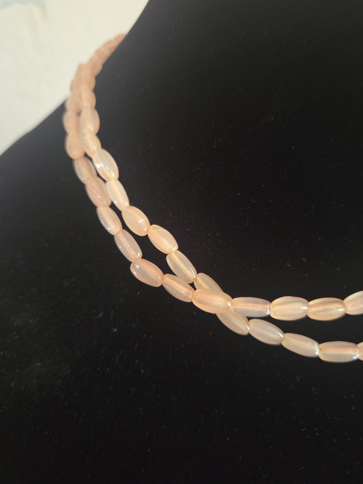 Vtg Castlecliff Beaded Glass Necklace Dusty Pink Double Strand Signed