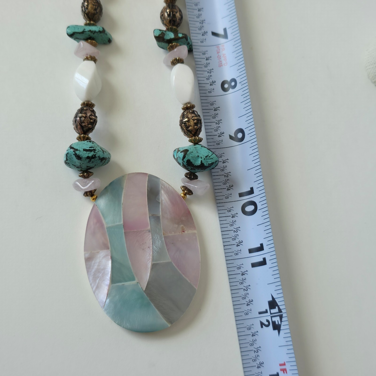 Vintage Necklace Earrings Set Acrylic Mosaic Shell Rose Quartz Howlite