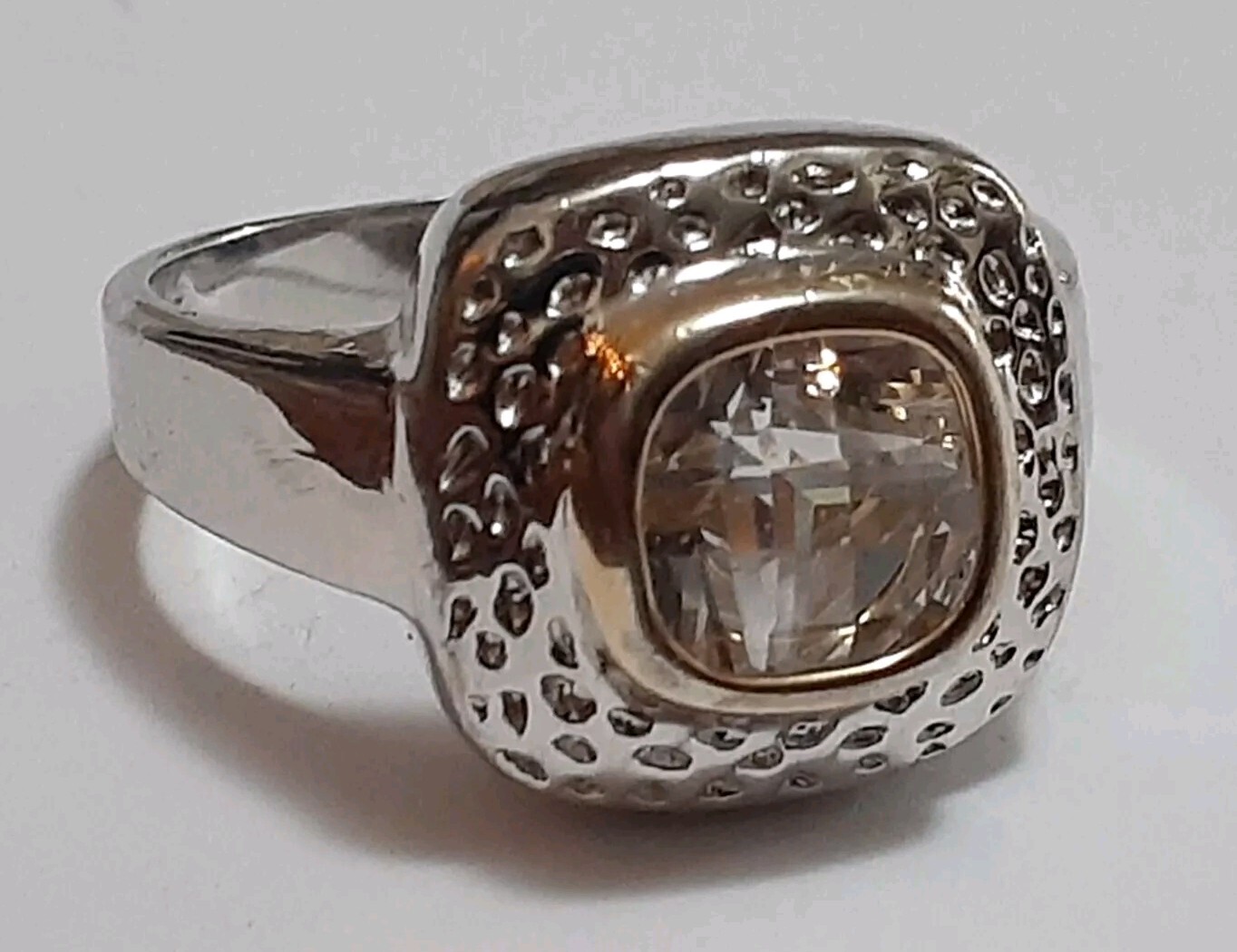 18K GE cocktail ring channel set cushion cut clear CZ stone size 8.5