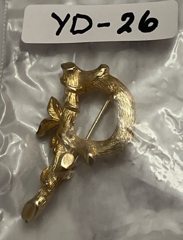 Vintage Gold Tone Signed Sarah Coventry Bamboo Letter P Brooch Pin YD-26
