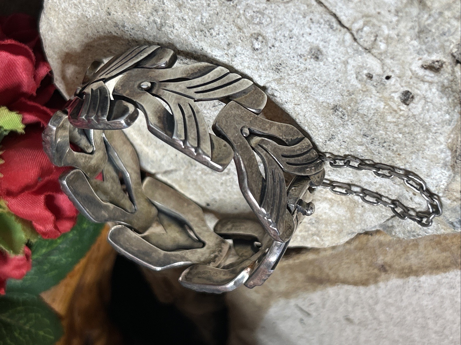 54. Vintage Maricela TAXCO 925 Sterling Linked Panel Bracelet 81.5g, 6 3/4″ Mex