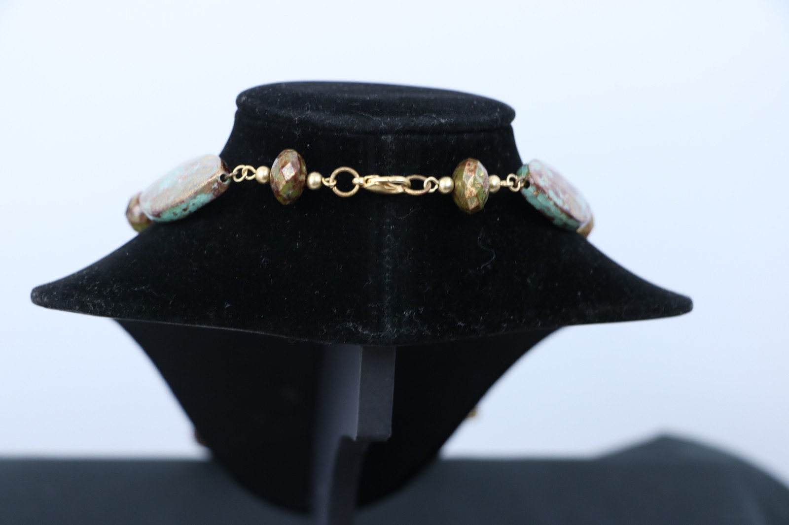 Boho Long Necklace Turquoise & Rust Marquise Beads Gold Tone Station Chain