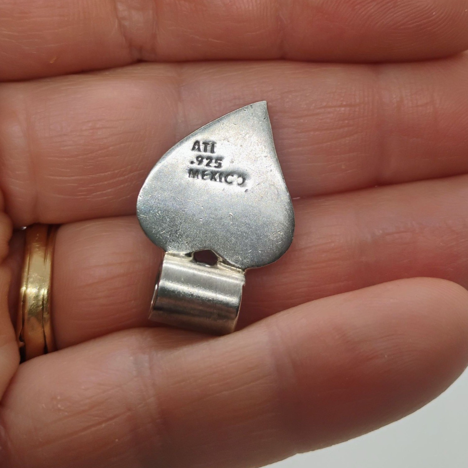Vtg ATI 925 Mexico Sterling Silver Pink Rhodochrosite Heart Pendant