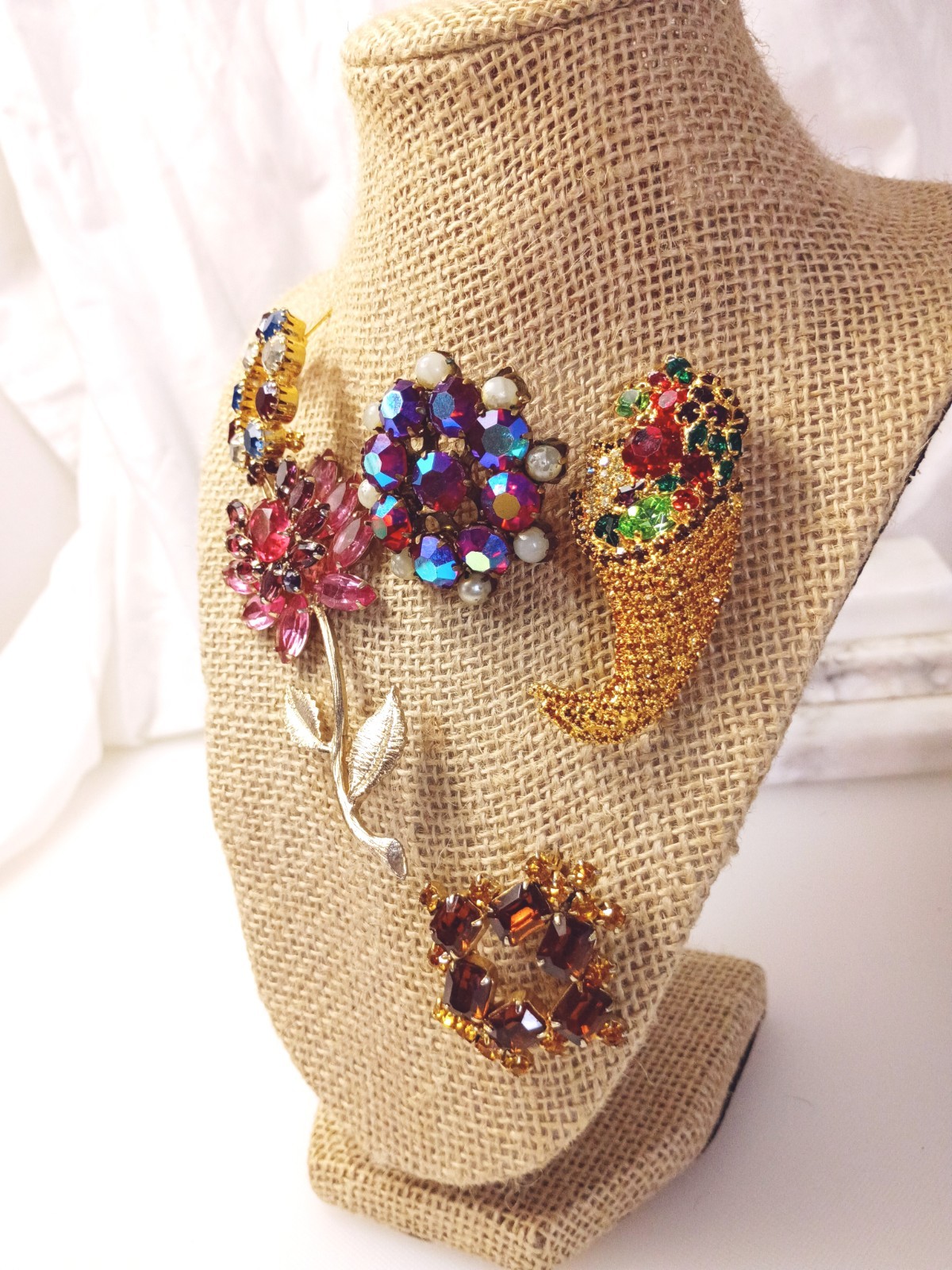 Rhinestone Brooch Vintage Jewelry Lot of 5 Brooches