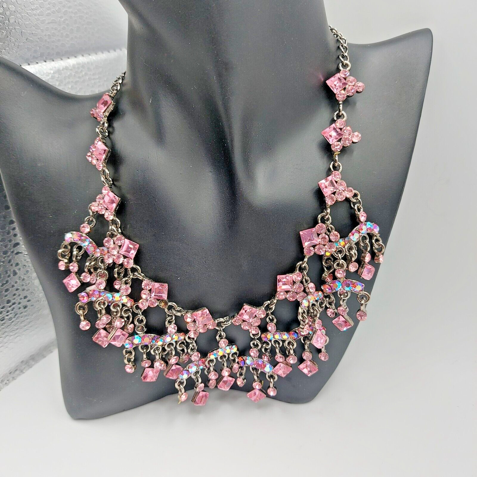 VTG Ice Rose Pink Swarovski Necklace with AB signed SNK stunning 18″ Excellent