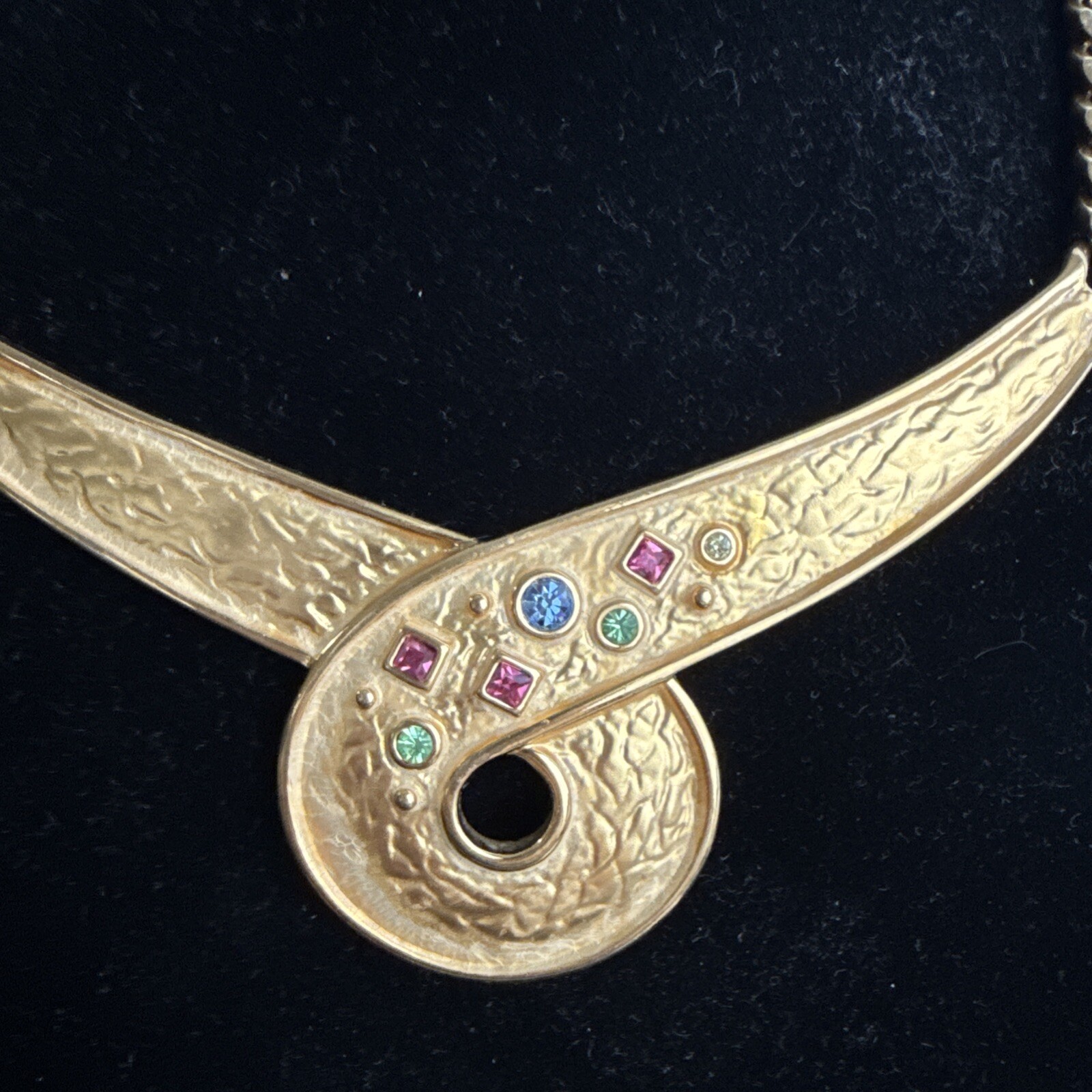 Gold Tone Chevron Multi Colors Stones Necklace