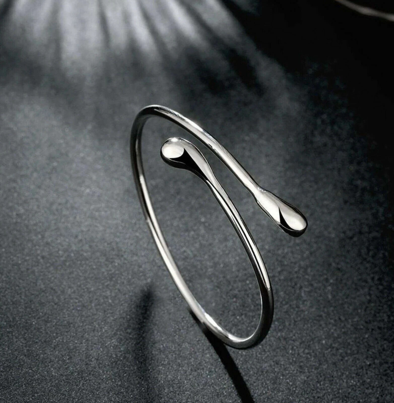 Women’s 925 Sterling Silver Smooth Tear Water Drop Cuff Open Bangle Bracelet