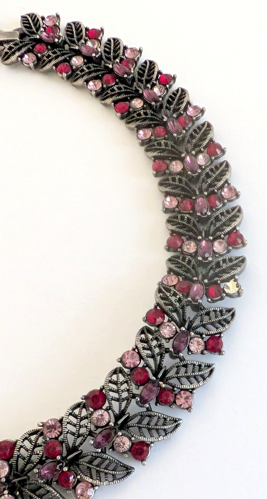 Gorgeous Vintage Signed Hobe Pink, Purple & Red Rhinestone Choker Necklace