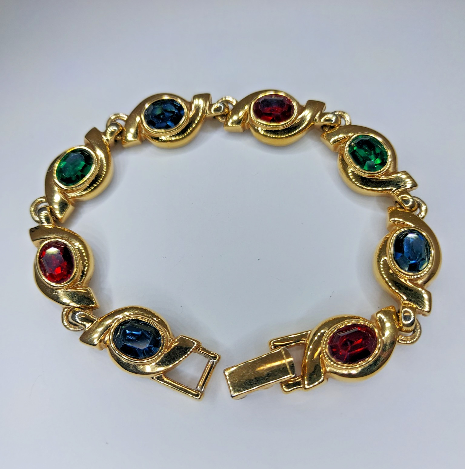 Vintage Bracelet Multi Color Faceted Crystals Gold Tone Unmarked