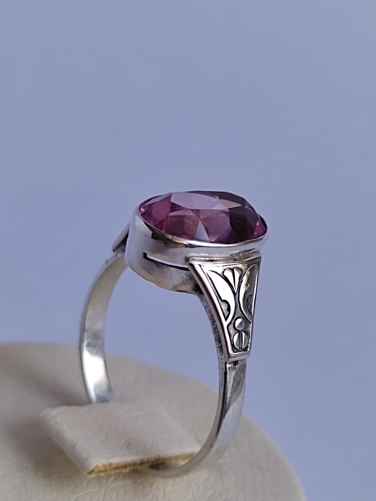Vintage 70s Soviet Union Silver 875 USSR Ring Pink Sapphire Size US 7.5/ 17.5 mm
