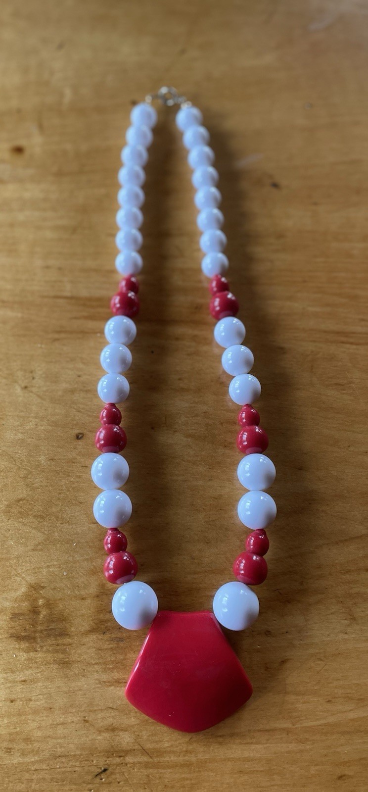 Vintage 1980’s Art Deco Style Necklace Red And White 22 Inches