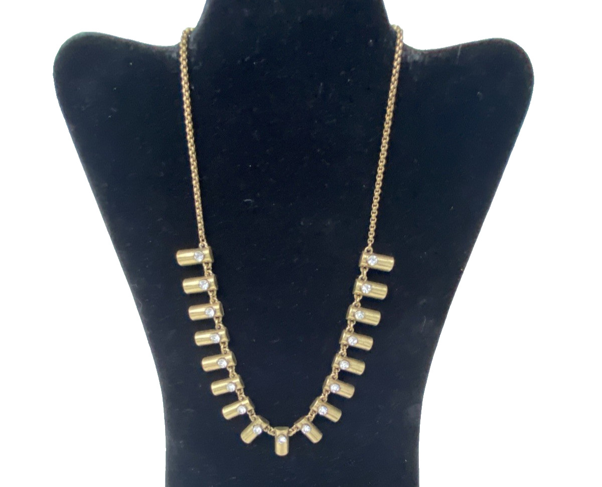 Vtg Necklace Goldtone Round Bezel Set Rhinestones Bar Link Chain 20″ Tribal Adj