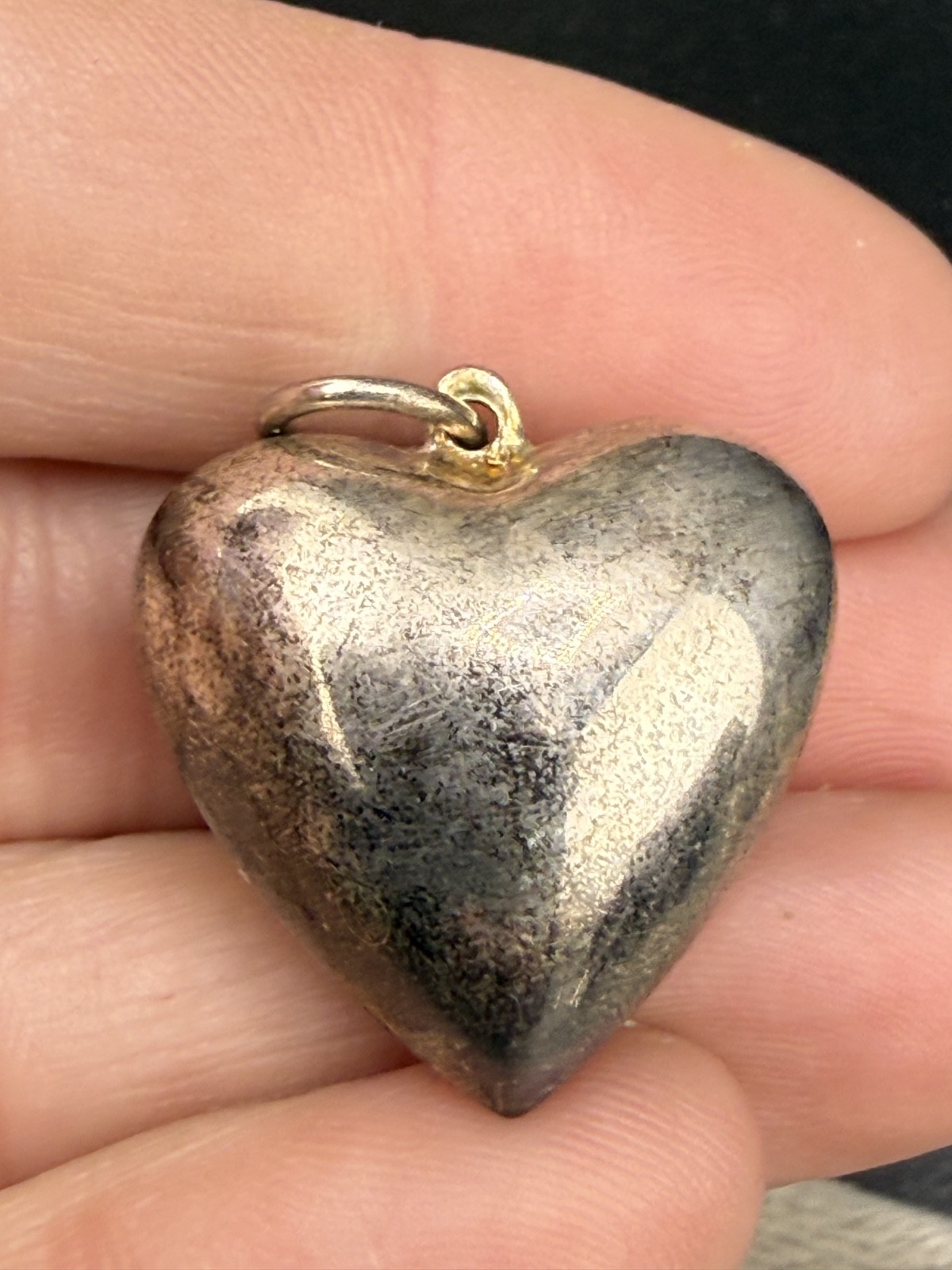 Vintage Puff Heart Pendant Silver Tone