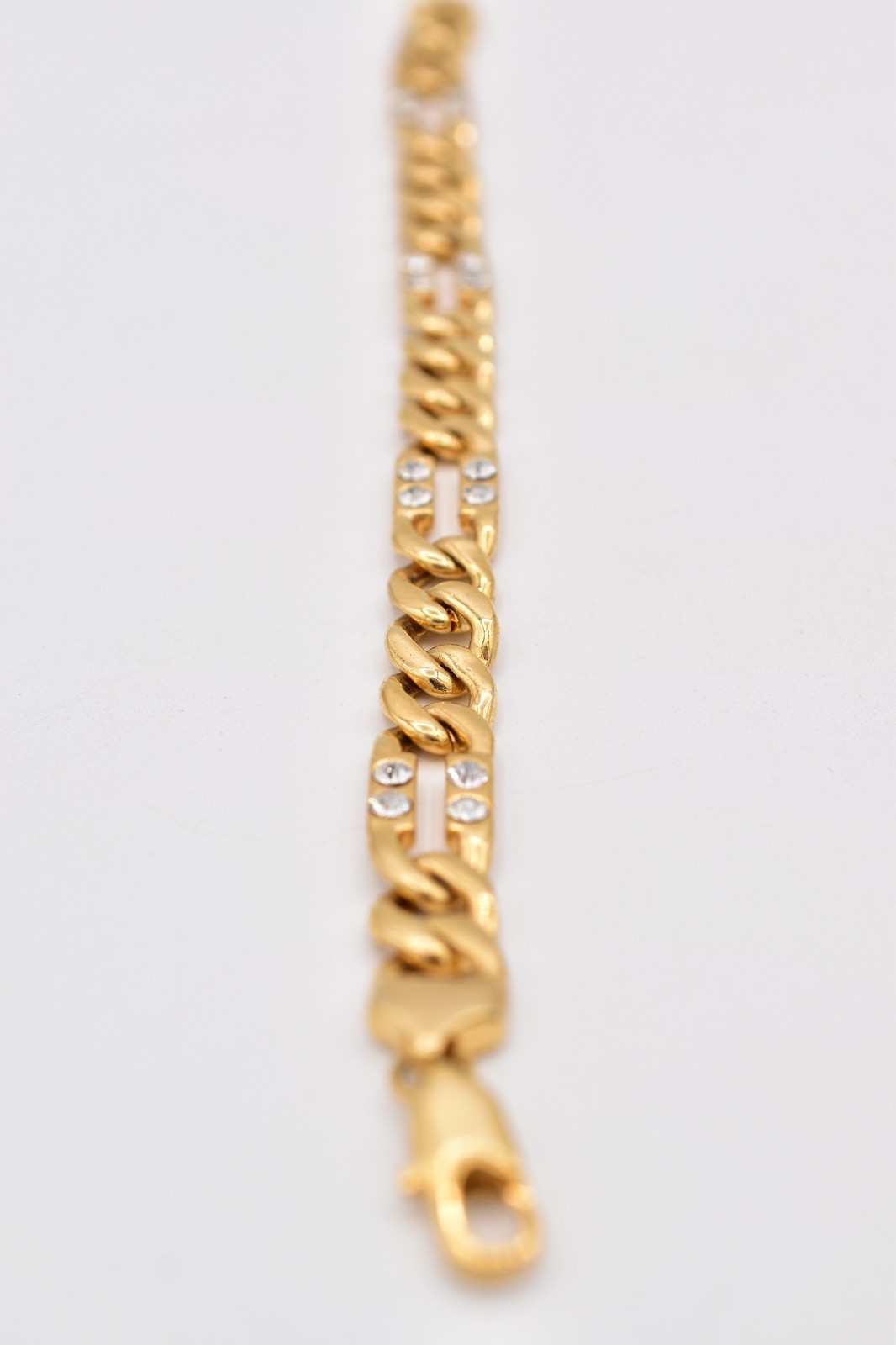 Vintage 8.5″ Gold Cuban Link Bracelet Rhinestone Crystal Figaro Chain Y2K BinAD