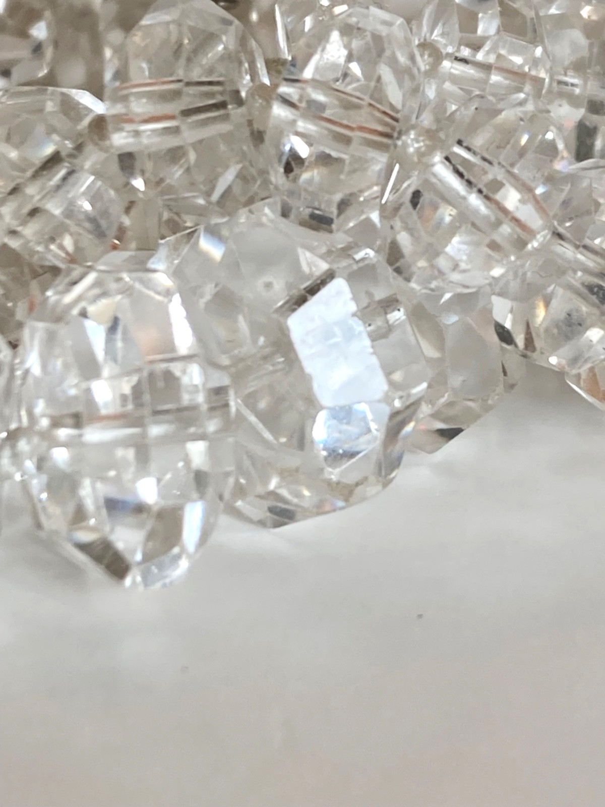 Art Deco Rock Crystal Graduated Hand Knotted 14k Diamond Clasp