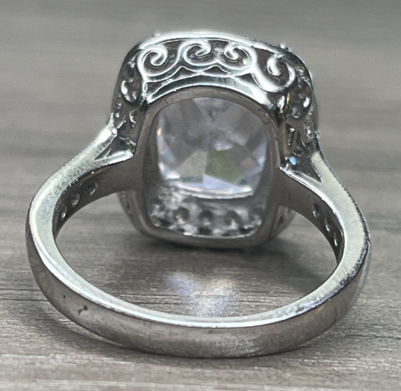 Signed PAJ Sterling 925 Clear CZ Cushion Cut Ring Halo With Side Stones SZ 8 6g