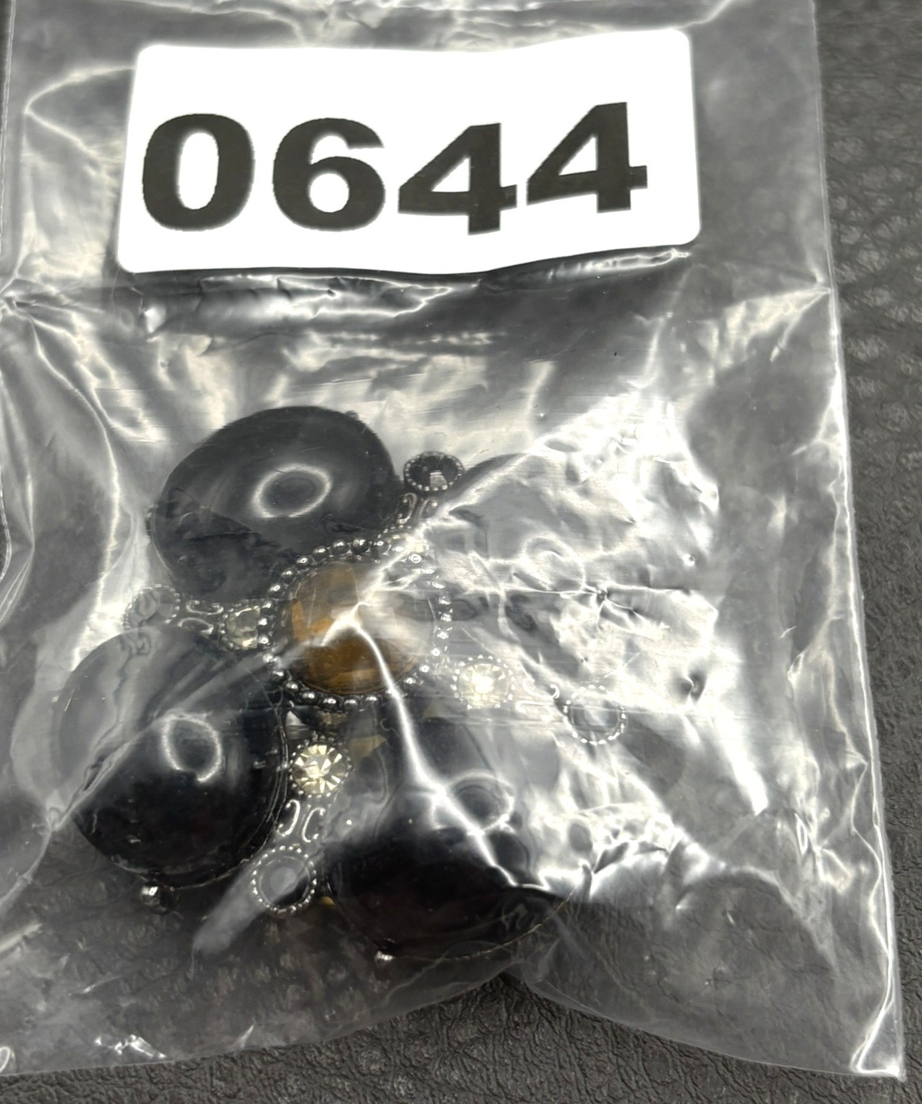 Vintage Black Faux Onyx & Faux Topaz Rhinestone Crystal Brooch Pin Pendant