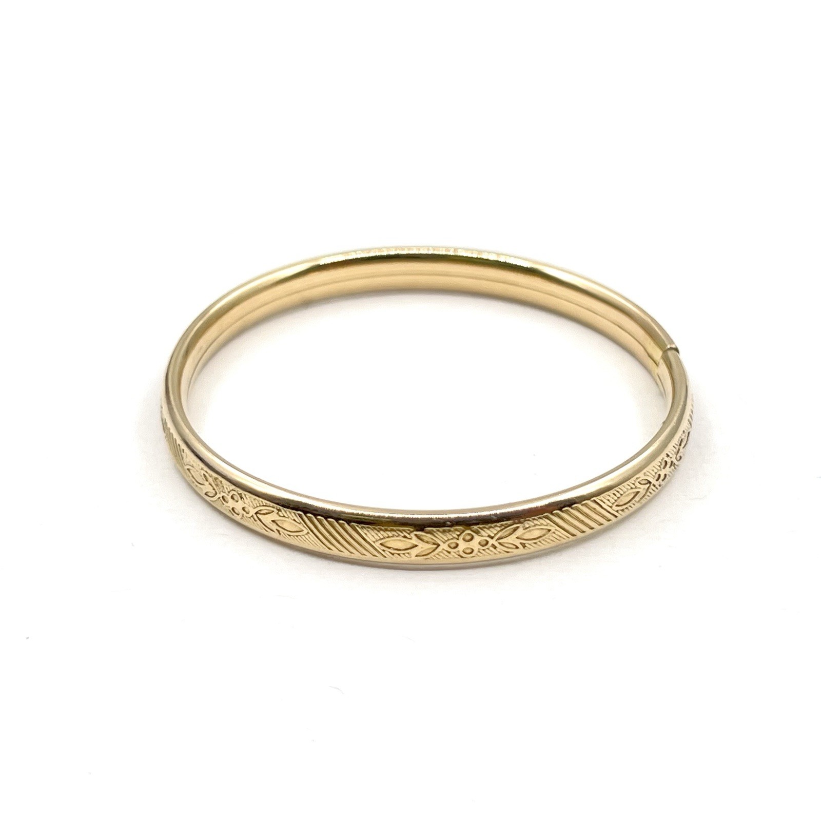 14/20 Gold-Filled Engraved Floral Pattern Vtg 5mm Bangle 5-1/4″ Baby Bracelet