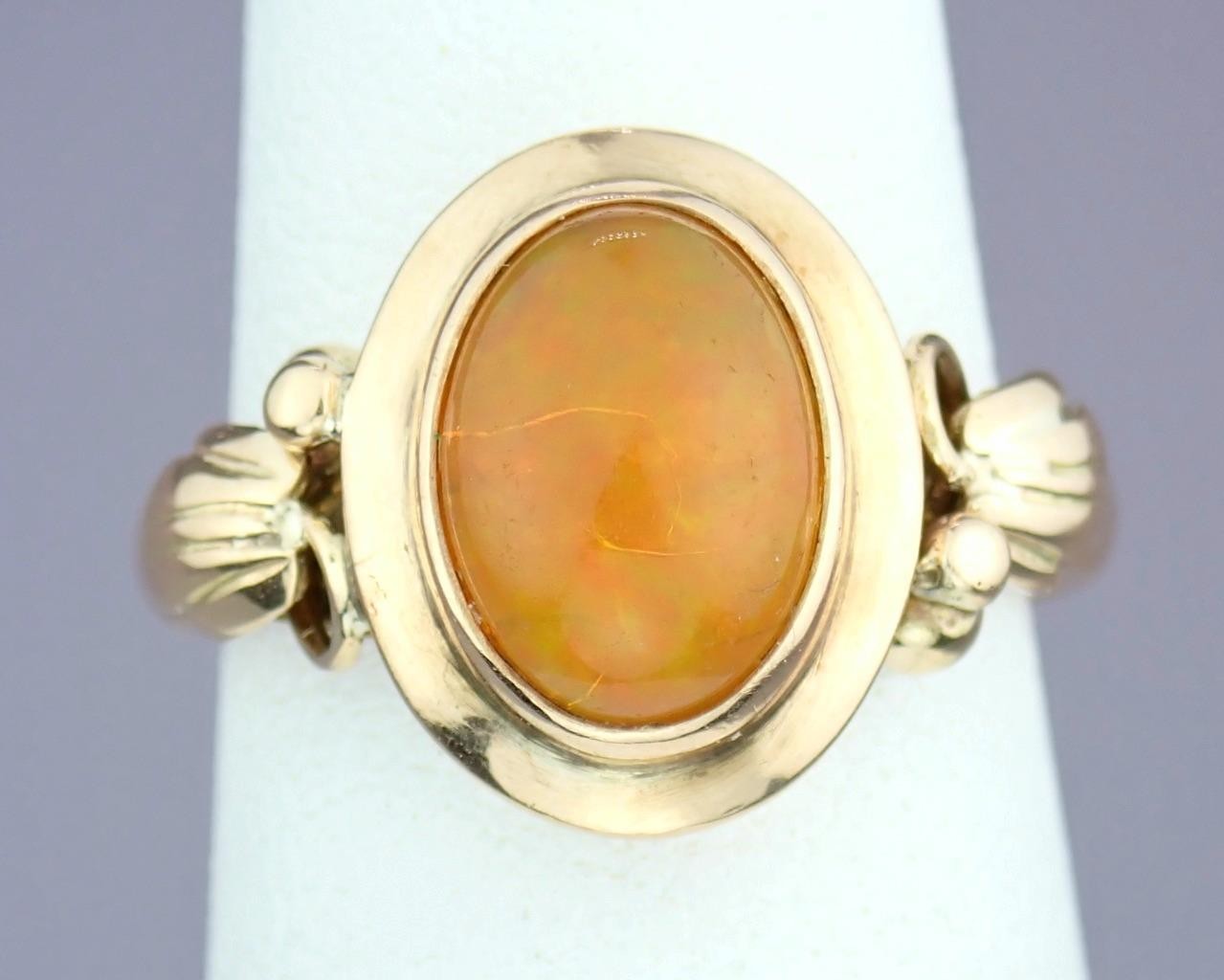 Glowing Antique Victorian Solid 14K Rose Gold Ethiopian Opal Grape Vine Ring S 5