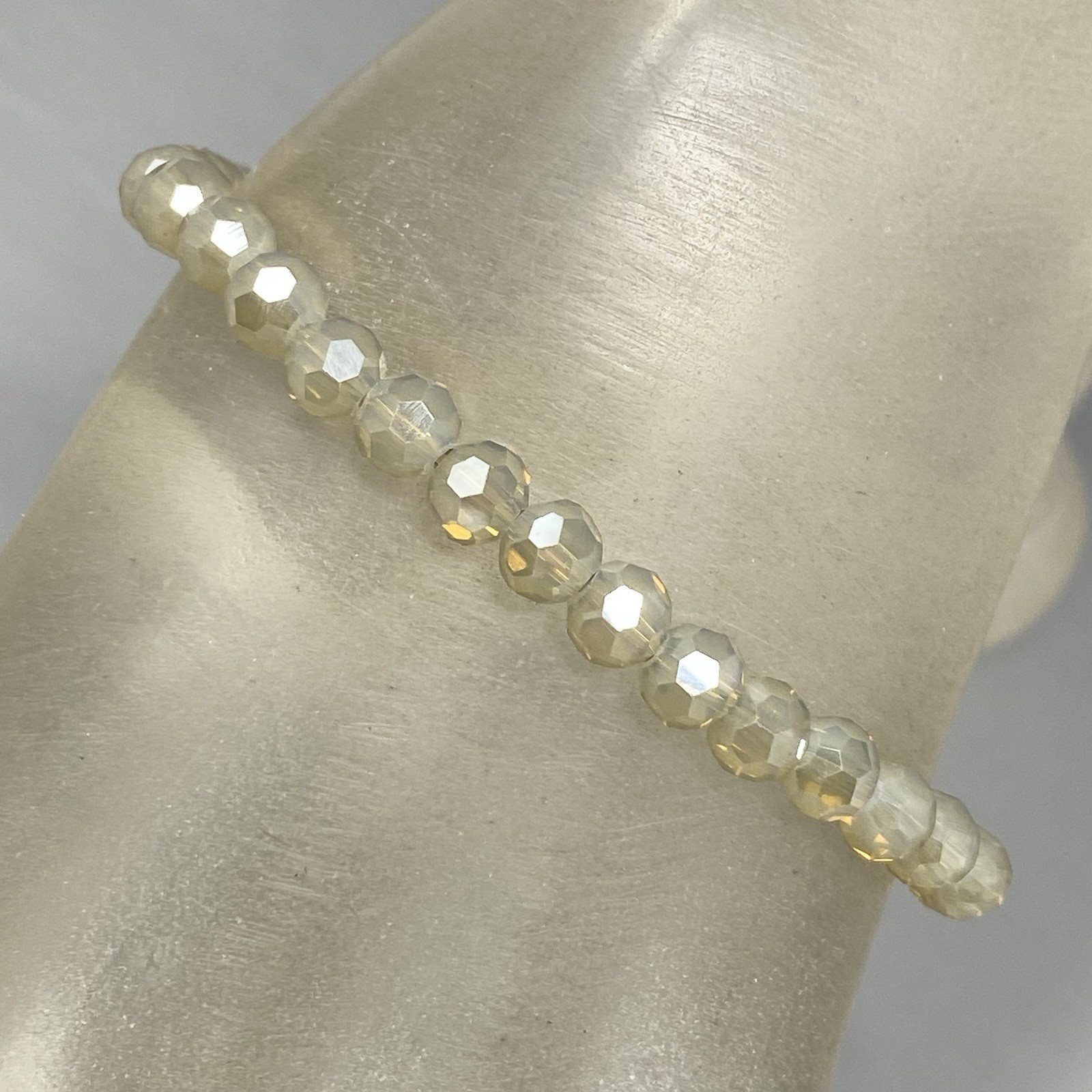 Erimish Glass Beaded Bracelet Pearl Color Faceted Fire Polished Stretch 6.5″
