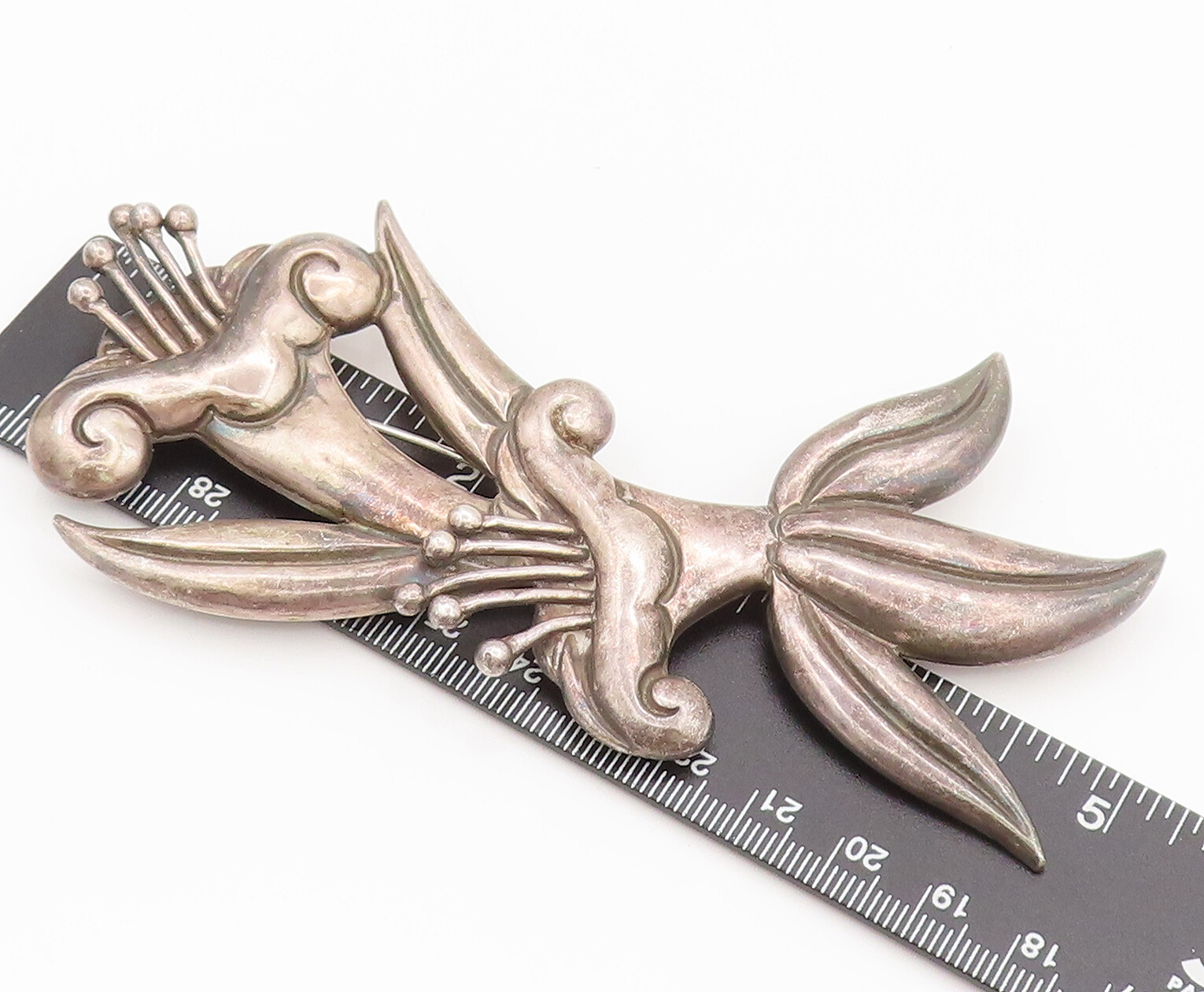 LOS CASTILLO TAXCO 925 Silver Vintage Antique Large Floral Brooch Pin BP10317